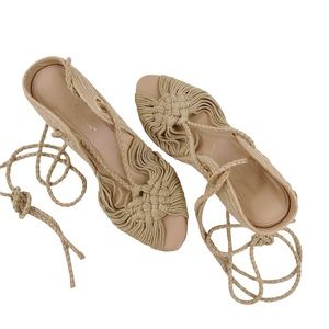 BCBGeneration Pike Natural Espadrilles Ankle Tie Rope Jute Wedge Sandals 9.5 B